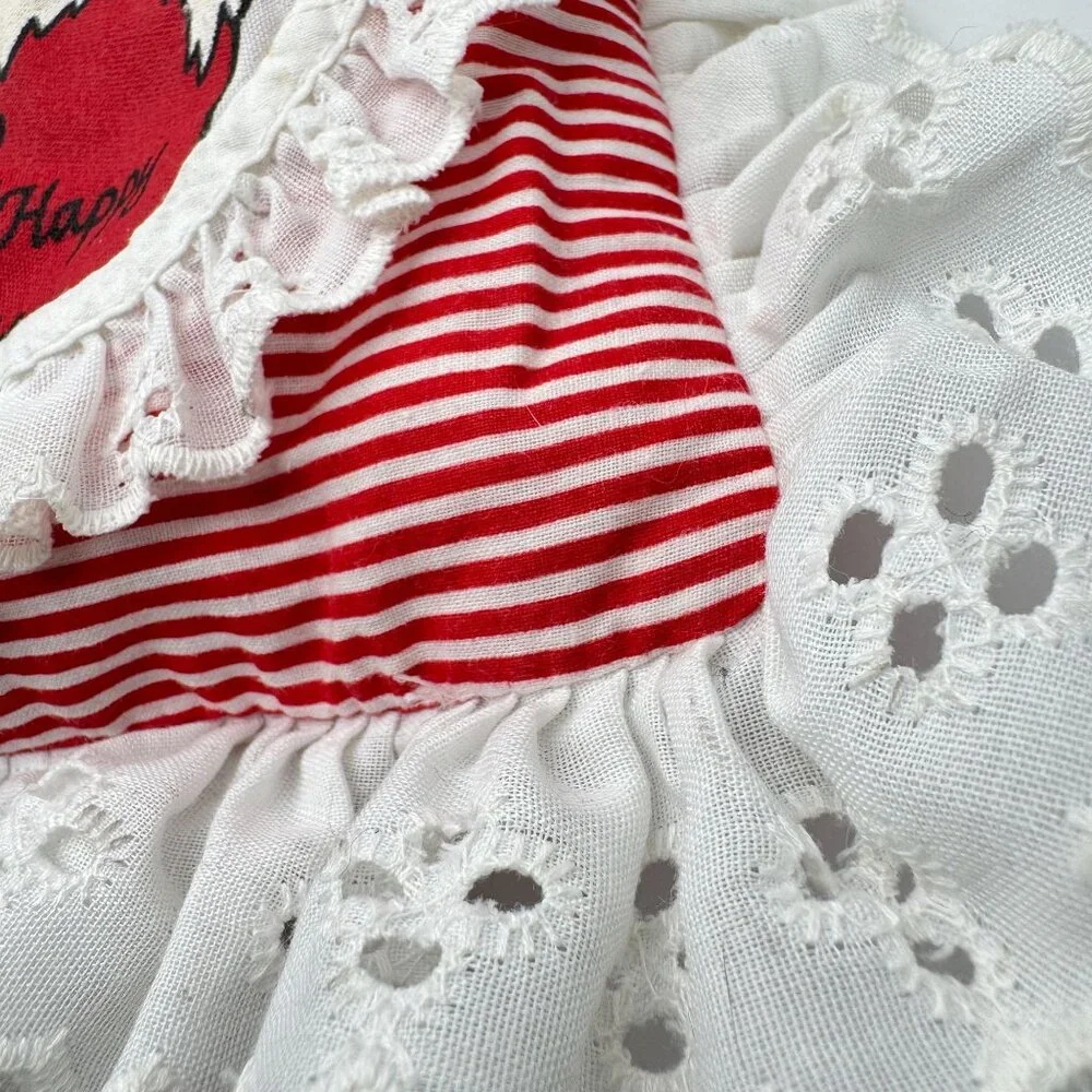 Christmas Pillow Lacy Edge Santa Happy Holidays Red White Country Cozys Original